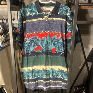 Chaps Vintage Men's Polo Shirt with Navy and Tropical Print